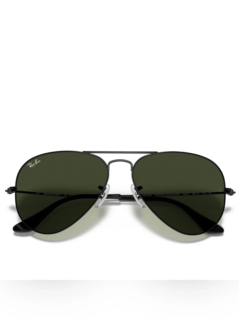 Ray-Ban RB3025 Black Aviator Classic Sunglasses with Dark Green Lenses